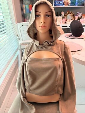 Hooded Cutout Crop Top in Taupe